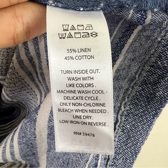 Artisan NY Linen/Cotton Blend Navy Striped Boho Short Sleeve Top - Picture 4 of 9